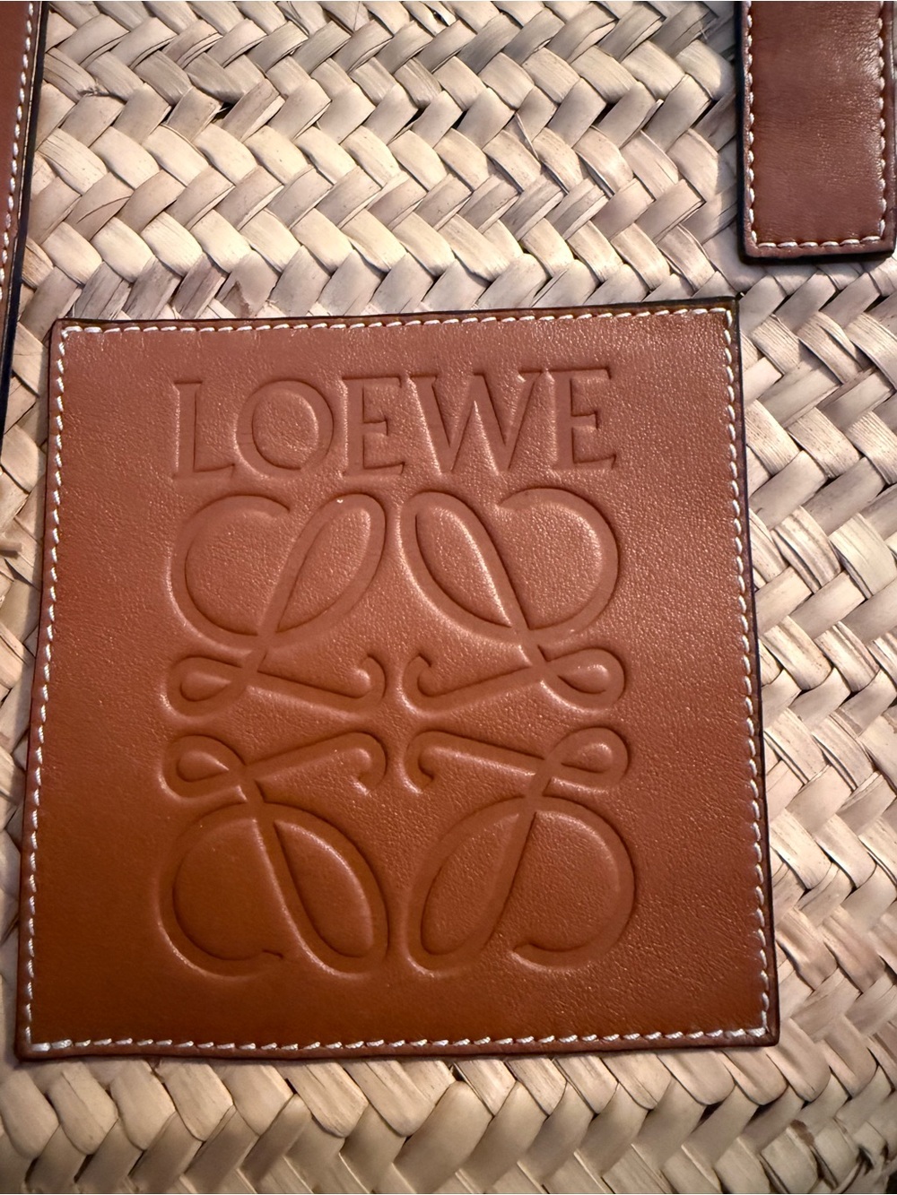Loewe Natural Straw Raffia Tote with Tan Leather Trim - Picture 3 of 7